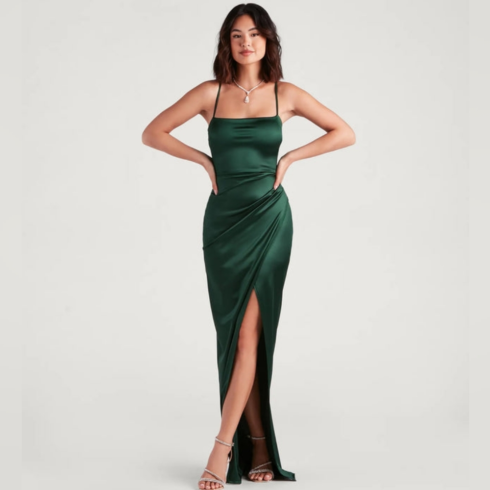 Elegant Green Satin Dress